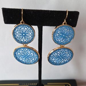 Elegant Blue and Gold Dangle Earrings